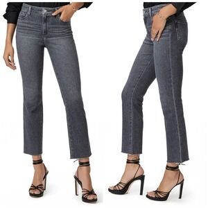 Paige Cindy Jeans Size 32 Ash Black High Rise Straight Leg Raw Hem Cropped Denim